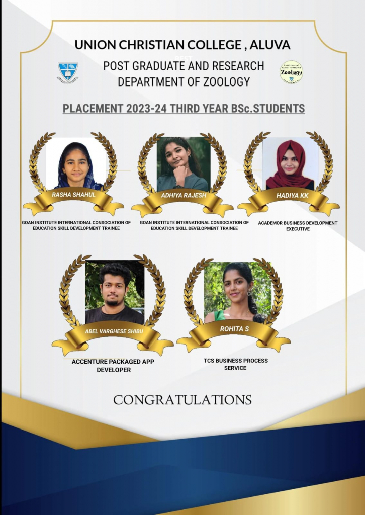 Placement from TY BSc Zoology