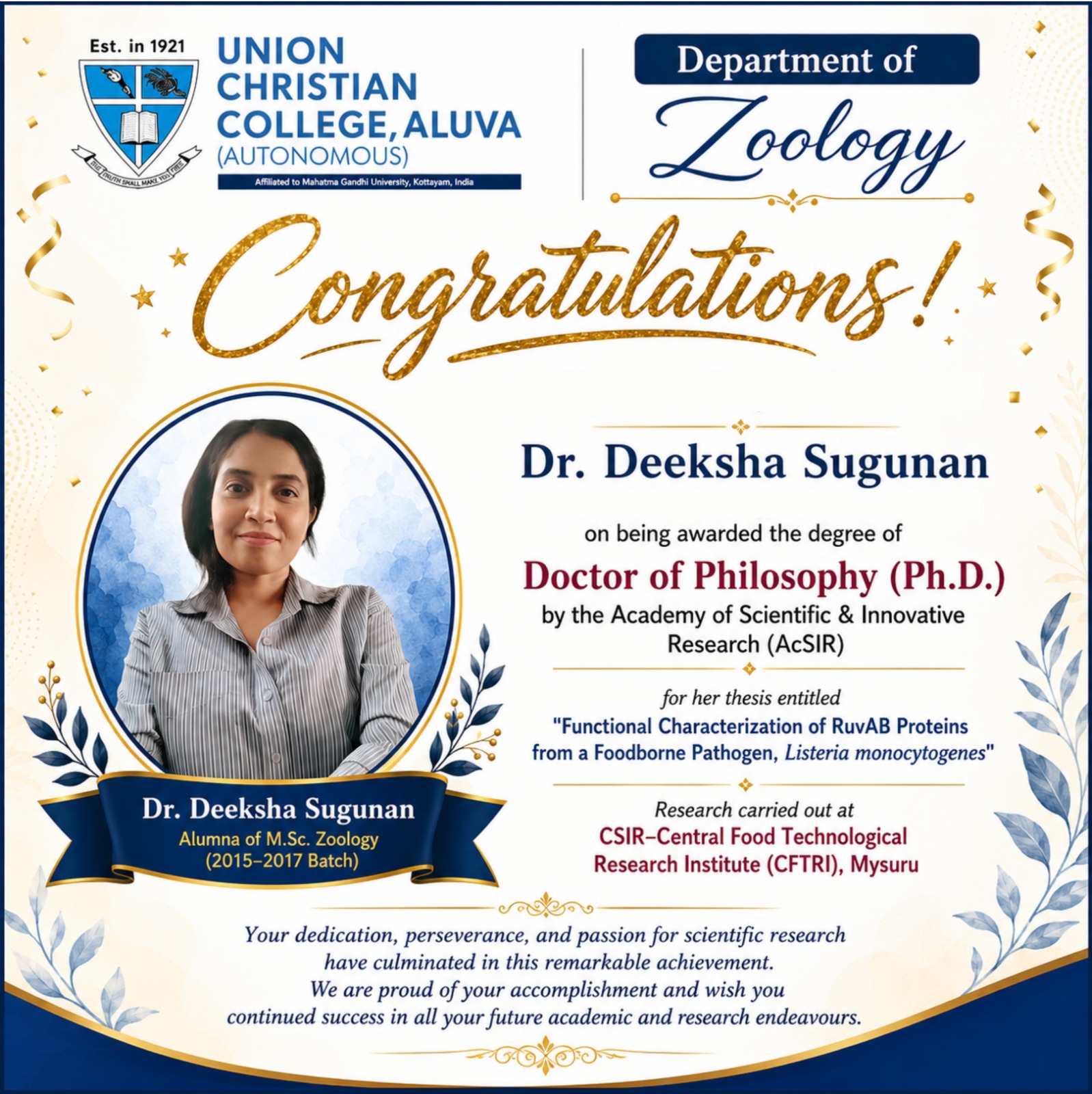 Congratulations to Deeksha
